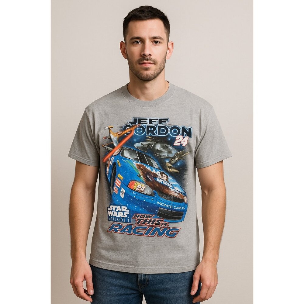 Vtg 1999 Jeff Gordon #24 Nascar + Star Wars Episode I Racing T-Shirt Sz L EUC